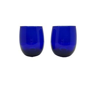 vintage pair of libbeys metropolitan 8oz blue high ball glasses